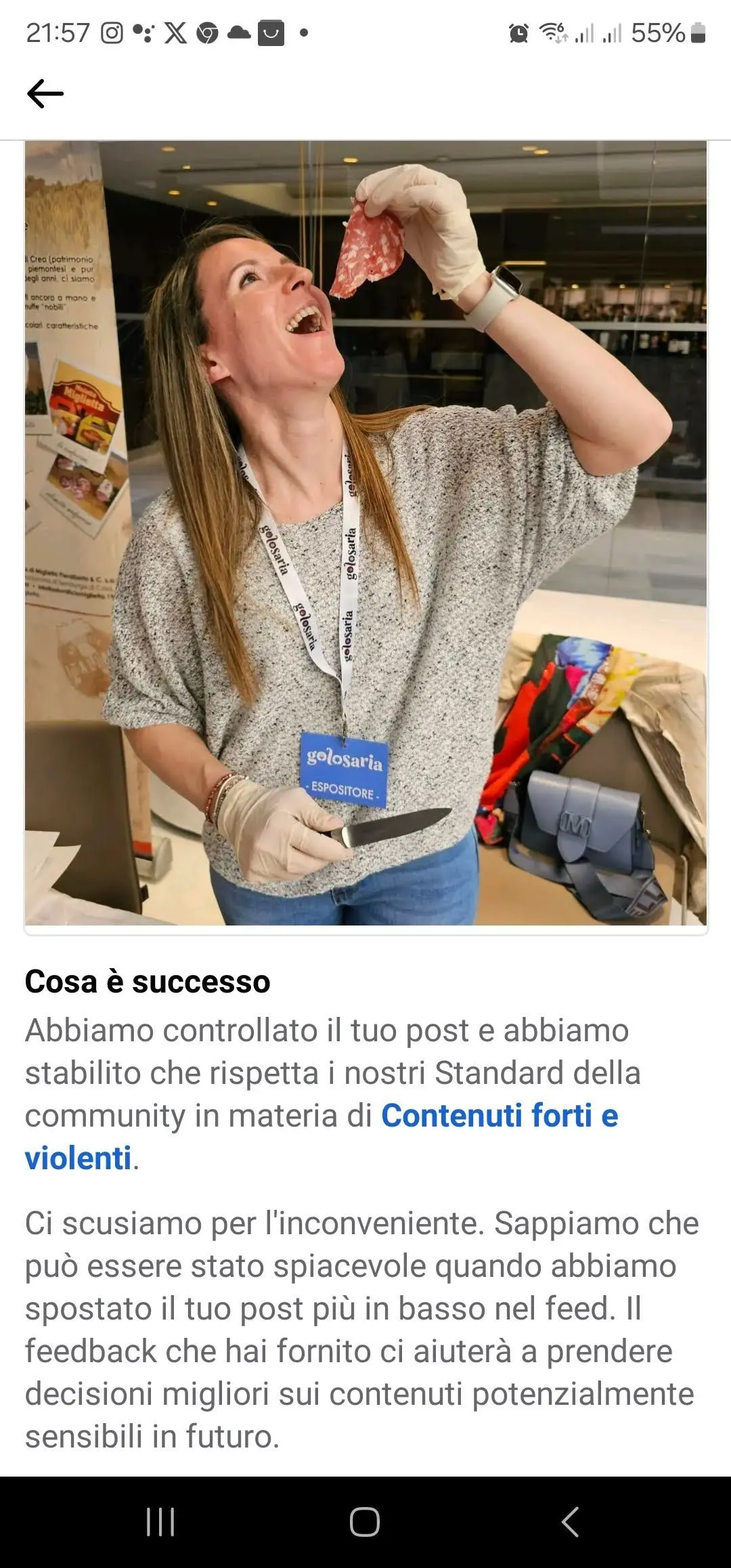 Facebook mi ha risposto dopo avermi bloccato la fotografia del salame