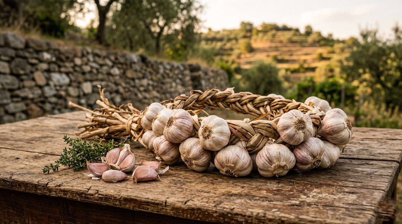 Reste di aglio di Vessalico intrecciate a mano, Valle Arroscia
