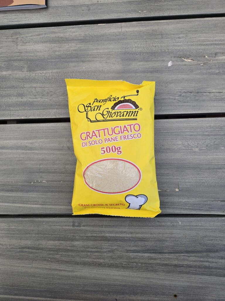 Confezione gialla da 500 g di grattugiato di solo pane fresco Panificio San Giovanni